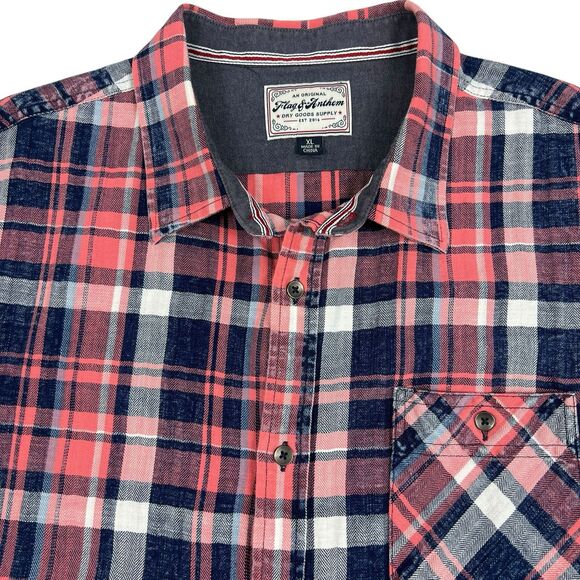 Flag & Anthem Red White Blue Plaid Short Sleeve 100% Cotton Button Shirt Men XL - Picture 3 of 10